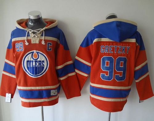 Edmonton Oilers #99 Wayne Gretzky Orange Sawyer Hooded Sweatshirt Stitched NHL Jersey