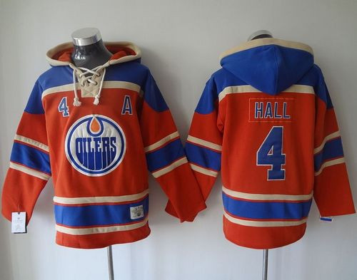 Edmonton Oilers #4 Taylor Hall Orange Sawyer Hooded Sweatshirt Stitched NHL Jersey