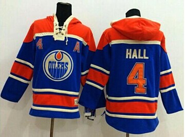 Edmonton Oilers #4 Taylor Hall Light Blue Sawyer Hooded Sweatshirt Stitched NHL Jersey