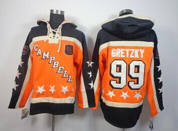 Edmonton Oilers #99 Wayne Gretzky Orange All Star Sawyer Hooded Sweatshirt Stitched NHL Jersey