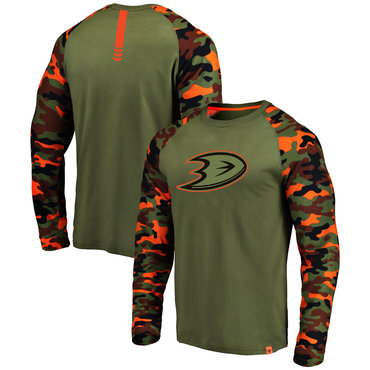 Anaheim Ducks Fanatics Branded Olive Camo Recon Long Sleeve Raglan T-Shirt