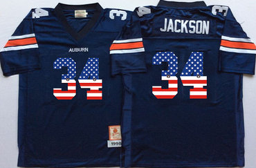 Auburn Tigers 34 Bo Jackson Navy USA Flag College Jersey