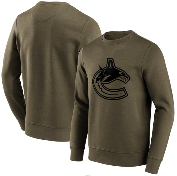 Men's Vancouver Canucks Khaki Iconic Preferred Logo Graphic Crew Sweatshirt