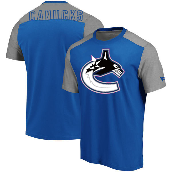 Vancouver Canucks Fanatics Branded Iconic Blocked T-Shirt Blue Heathered Gray