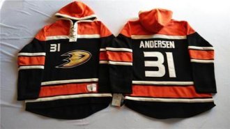 Anaheim Ducks #31 Frederik Andersen Black Sawyer Hooded Sweatshirt Stitched NHL Jersey