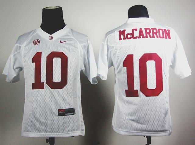 Youth Crimson Tide #10 AJ McCarron White Embroidered NCAA Jerseys