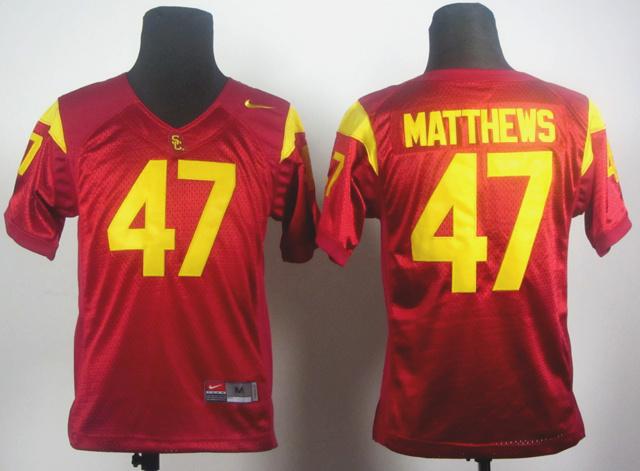 Youth NCAA Trojans 47 Clay Matthews Red Embroidered Jerseys