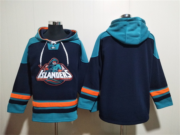 Men's New York Islanders Blank Black Ageless Must-Have Lace-Up Pullover Hoodie