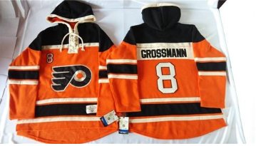 Flyers #8 Nicklas Grossmann Orange Sawyer Hooded Sweatshirt Stitched NHL jersey