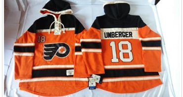 Flyers #18 R. J. Umberger Orange Sawyer Hooded Sweatshirt Stitched NHL Jersey