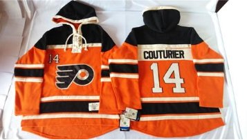 Flyers #14 Sean Couturier Orange Sawyer Hooded Sweatshirt Stitched NHL Jersey