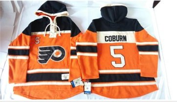 Flyers #5 Braydon Coburn Orange Sawyer Hooded Sweatshirt Stitched NHL Jersey