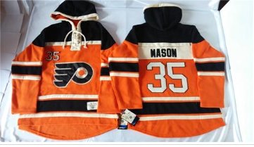 Flyers #35 Steve Mason Orange Sawyer Hooded Sweatshirt Stitched NHL Jersey