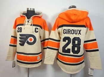 Philadelphia Flyers #28 Claude Giroux Cream Sawyer Hooded Sweatshirt Stitched NHL Jersey