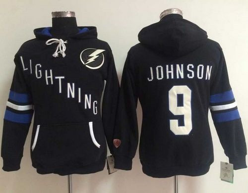 Women Tampa Bay Lightning #9 Tyler Johnson Black Old Time Heidi NHL Hoodie