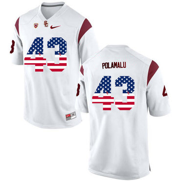 USC Trojans 43 Troy Polamalu White USA Flag College Football Jersey