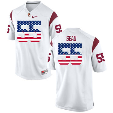 USC Trojans 55 Trojans Seau White USA Flag College Football Jersey