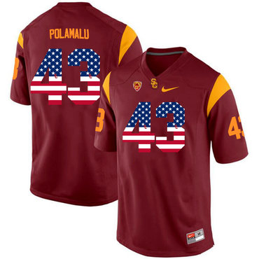 USC Trojans 43 Troy Polamalu Red USA Flag College Football Jersey