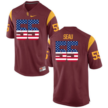 USC Trojans 55 Trojans Seau Red USA Flag College Football Jersey