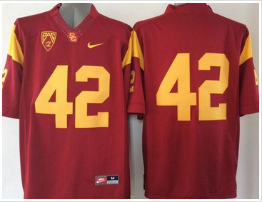 USC Trojans #42 Ronnie Lott Red PAC-12 C Patch Stitched NCAA Jersey