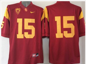 USC Trojans #15 Red PAC-12 C Patch Stitched NCAA Jersey