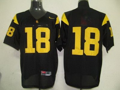 trojans #18 black embroidered ncaa jersey