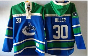 Vancouver Canucks #30 Ryan Miller Blue Sawyer Hooded Sweatshirt Stitched NHL Jersey