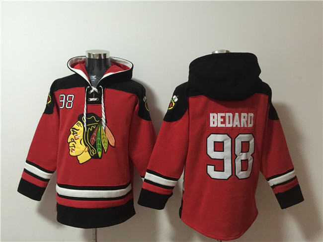 Men's Chicago Blackhawks #98 Connor Bedard Red Lace-Up Pullover Hoodie