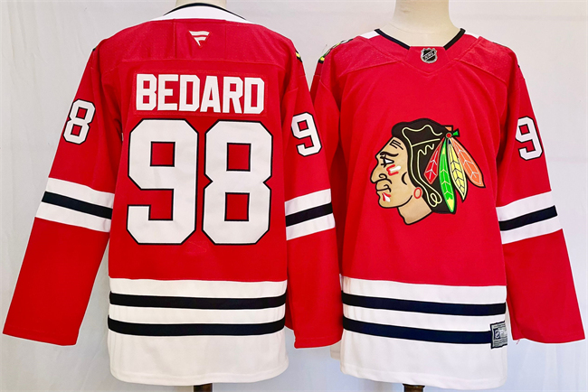 Men's Chicago Blackhawks #98 Connor Bedard Red Stitched Hockey Jersey