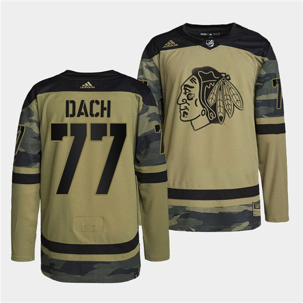 Men's Chicago Blackhawks #77 Kirby Dach 2022 Camo Military Appreciation Night White Stitched Jersey