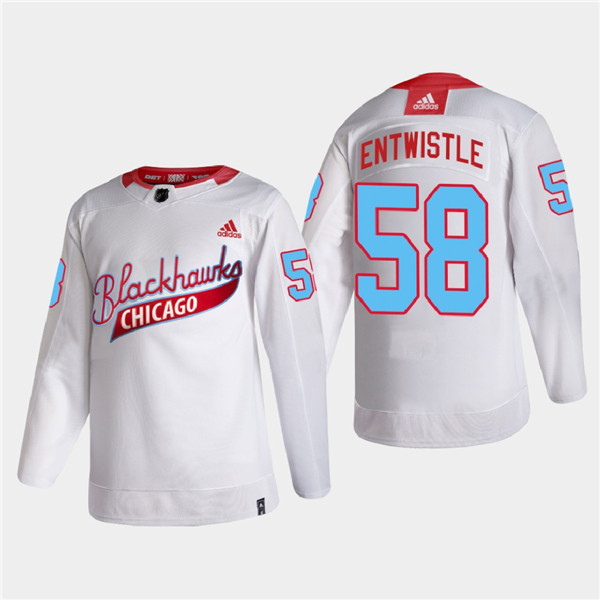 Men's Chicago Blackhawks #58 MacKenzie Entwistle 2022 Community Night White Stitched Jersey