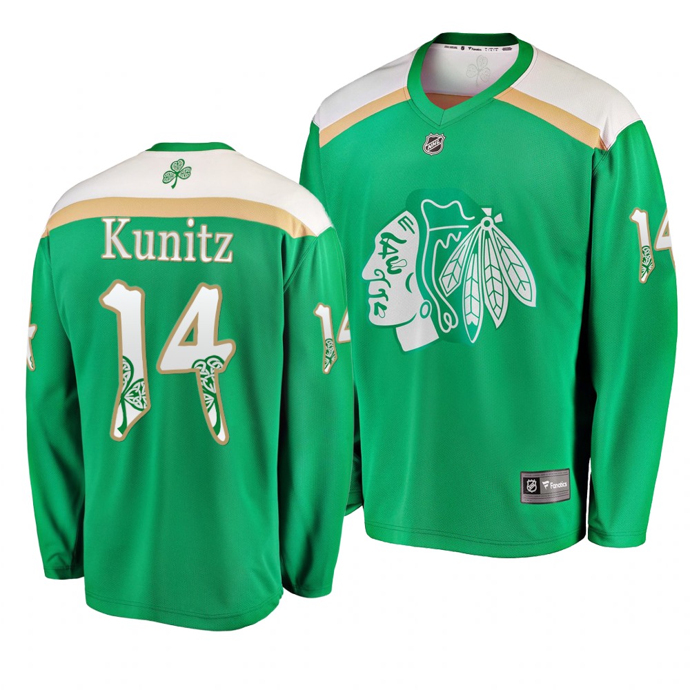 Blackhawks 14 Chris Kunitz Green 2019 St. Patrick's Day Adidas Jersey