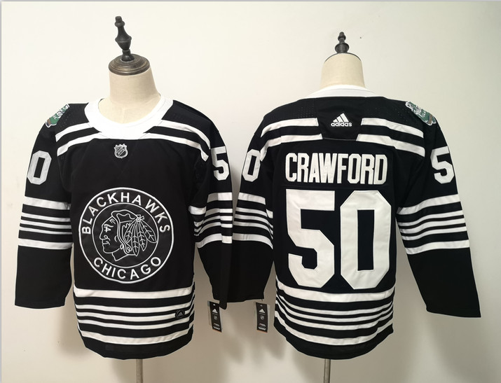 Blackhawks 50 Corey Crawford Black 2019 Winter Classic Adidas Jersey