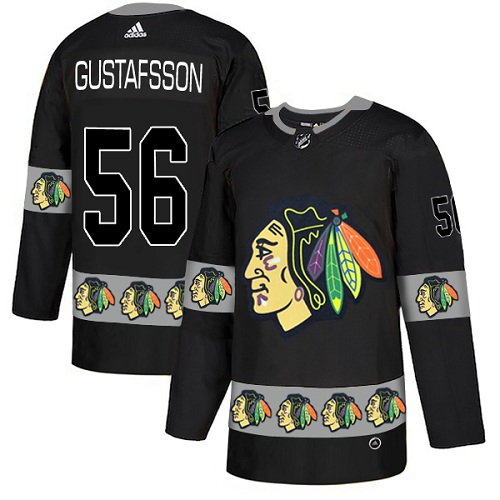 Blackhawks #56 Erik Gustafsson Black Authentic Team Logo Fashion Stitched Hockey Jersey