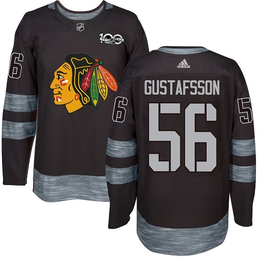 Blackhawks #56 Erik Gustafsson Black 1917-2017 100th Anniversary Stitched Hockey Jersey