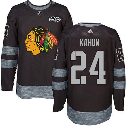 Blackhawks #24 Dominik Kahun Black 1917-2017 100th Anniversary Stitched Hockey Jersey