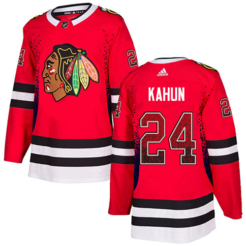 Blackhawks #24 Dominik Kahun Red Home Authentic Drift Fashion Stitched Hockey Jersey