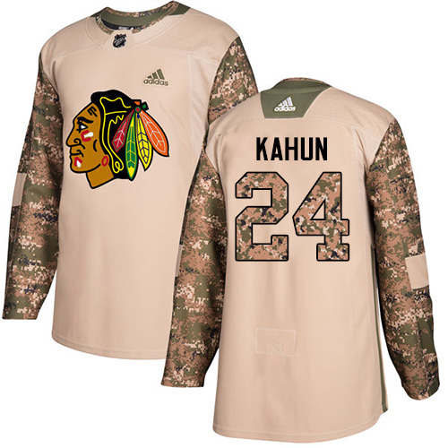 Blackhawks #24 Dominik Kahun Camo Authentic 2017 Veterans Day Stitched Hockey Jersey