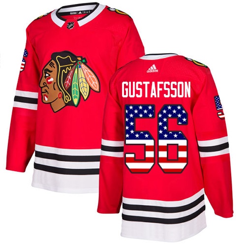 Blackhawks #56 Erik Gustafsson Red Home Authentic USA Flag Stitched Hockey Jersey