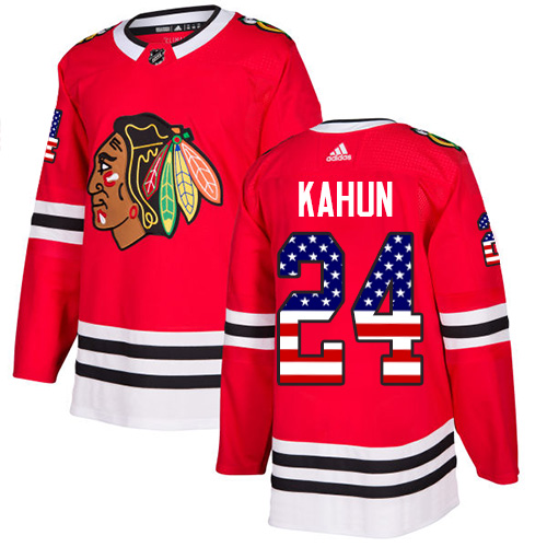 Blackhawks #24 Dominik Kahun Red Home Authentic USA Flag Stitched Hockey Jersey