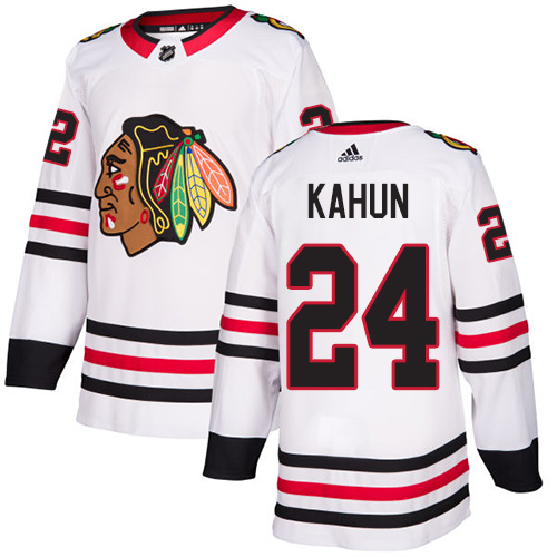 Blackhawks #24 Dominik Kahun White Road Authentic Stitched Hockey Jersey