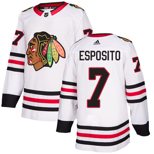 Blackhawks #7 Tony Esposito White Road Authentic Stitched Hockey Jersey