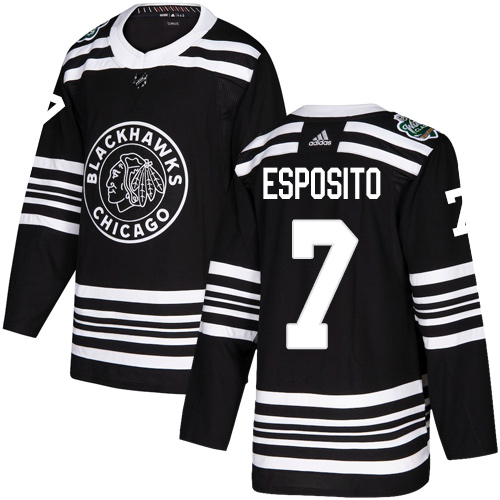 Adidas Blackhawks #7 Tony Esposito Black Authentic 2019 Winter Classic Stitched NHL Jersey