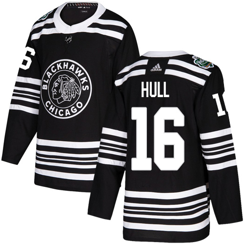 Adidas Blackhawks #16 Bobby Hull Black Authentic 2019 Winter Classic Stitched NHL Jersey