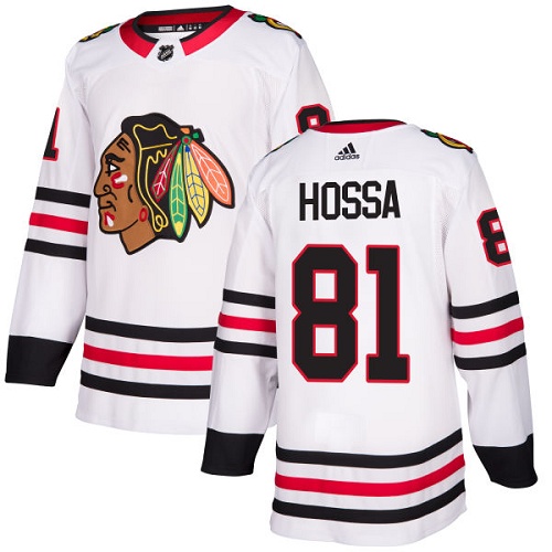 Adidas Blackhawks #81 Marian Hossa White Road Authentic Stitched NHL Jersey