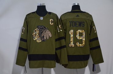 Blackhawks 19 Jonathan Toews Olive Adidas Jersey