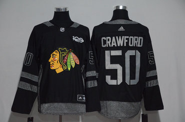 Blackhawks 50 Corey Crawford Black 1917-2017 100th Anniversary Adidas Jersey