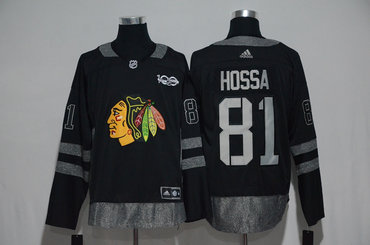 Blackhawks 81 Marian Hossa Black 1917-2017 100th Anniversary Adidas Jersey