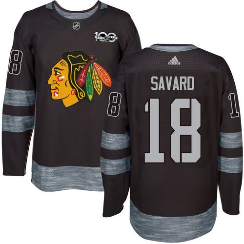 Adidas Blackhawks #18 Denis Savard Black 1917-2017 100th Anniversary Stitched NHL Jersey