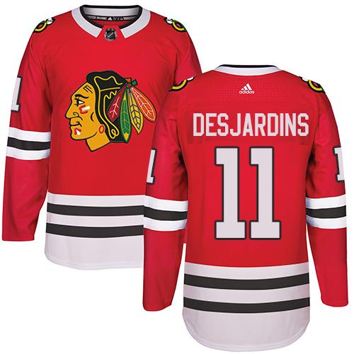 Adidas Blackhawks #11 Andrew Desjardins Red Home Authentic Stitched NHL Jersey